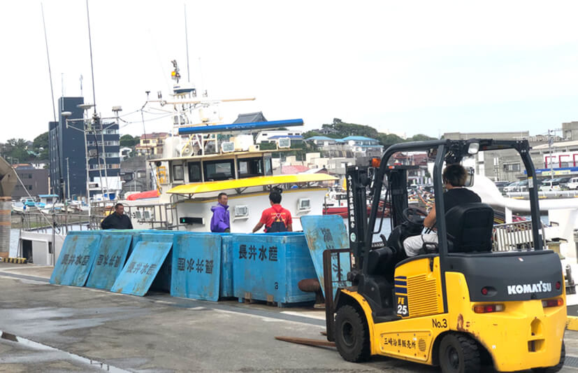日本各地から集まり、三浦半島で買い付けた水産物はただちに本社工場に搬入されます。